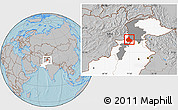 Gray Location Map of Peshawar, highlighted country, highlighted parent region, hill shading