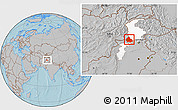 Gray Location Map of Peshawar, highlighted parent region, hill shading
