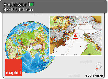 Physical Location Map of Peshawar, highlighted country
