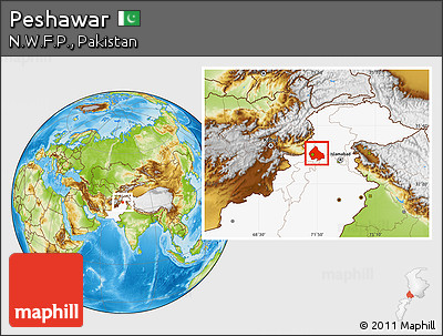 Physical Location Map of Peshawar, highlighted country