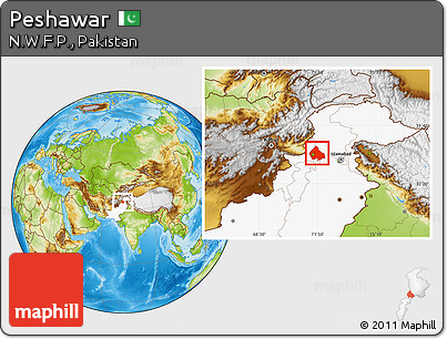 Physical Location Map of Peshawar, highlighted country