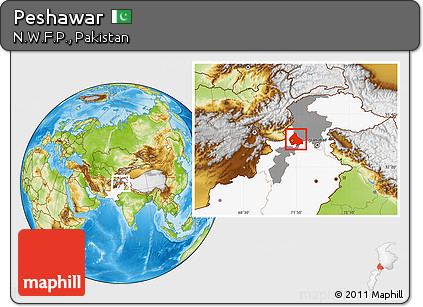 Physical Location Map of Peshawar, highlighted country, highlighted parent region