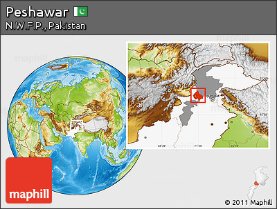 Physical Location Map of Peshawar, highlighted country, highlighted parent region
