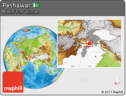 Physical Location Map of Peshawar, highlighted country, highlighted parent region