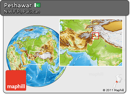 Physical Location Map of Peshawar, highlighted parent region, within the entire country