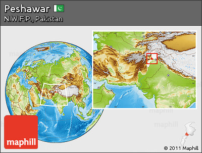Physical Location Map of Peshawar, highlighted parent region, within the entire country