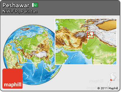 Physical Location Map of Peshawar, highlighted parent region, within the entire country