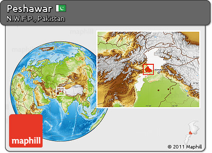 Physical Location Map of Peshawar, highlighted parent region
