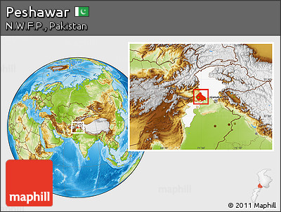 Physical Location Map of Peshawar, highlighted parent region