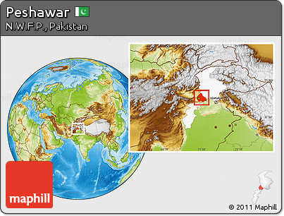 Physical Location Map of Peshawar, highlighted parent region