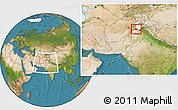 Satellite Location Map of Peshawar, highlighted parent region, within the entire country