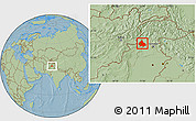 Savanna Style Location Map of Peshawar, hill shading