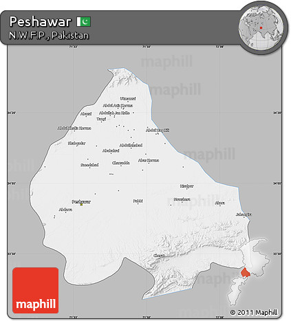 Gray Map of Peshawar, single color outside