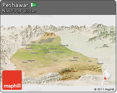 Satellite Panoramic Map of Peshawar, lighten