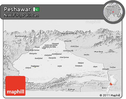 Silver Style Panoramic Map of Peshawar