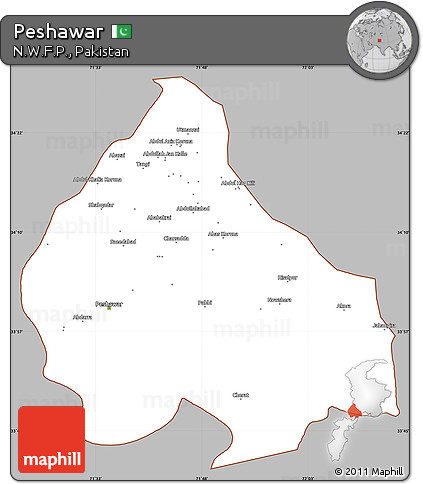 Gray Simple Map of Peshawar, cropped outside