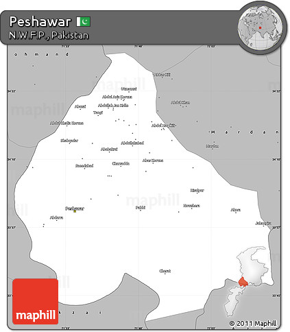 Gray Simple Map of Peshawar