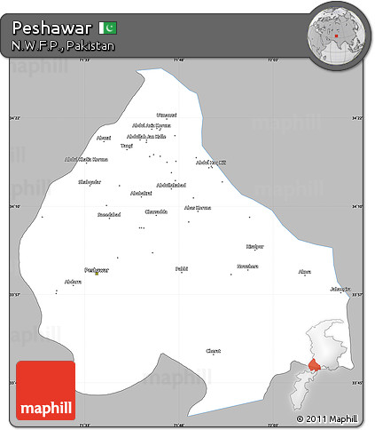 Gray Simple Map of Peshawar, single color outside