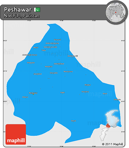 Political Simple Map of Peshawar, single color outside