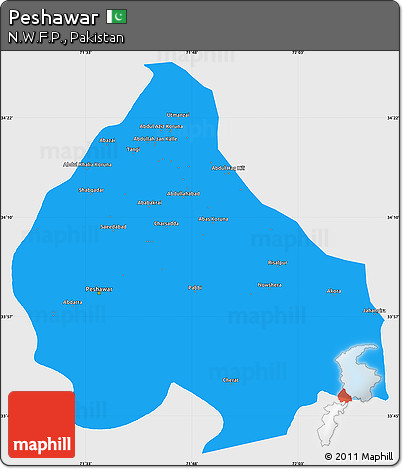 Political Simple Map of Peshawar, single color outside