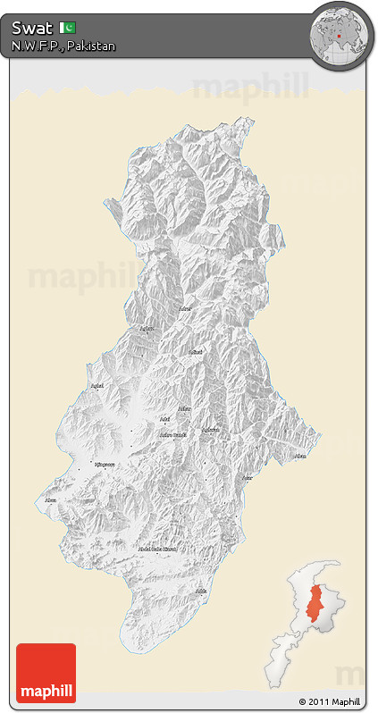 Classic Style 3D Map of Swat, single color outside