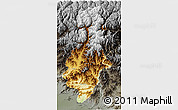 Physical 3D Map of Swat, darken, semi-desaturated