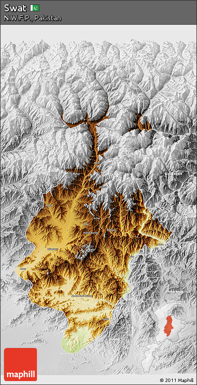 Physical 3D Map of Swat, lighten, desaturated