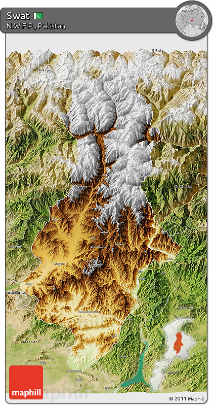 Physical 3D Map of Swat, satellite outside