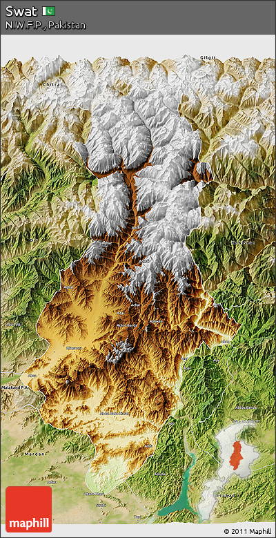 Physical 3D Map of Swat, satellite outside