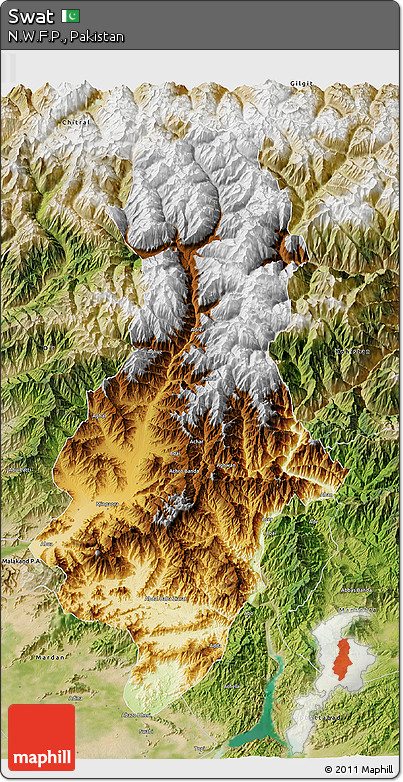 Physical 3D Map of Swat, satellite outside