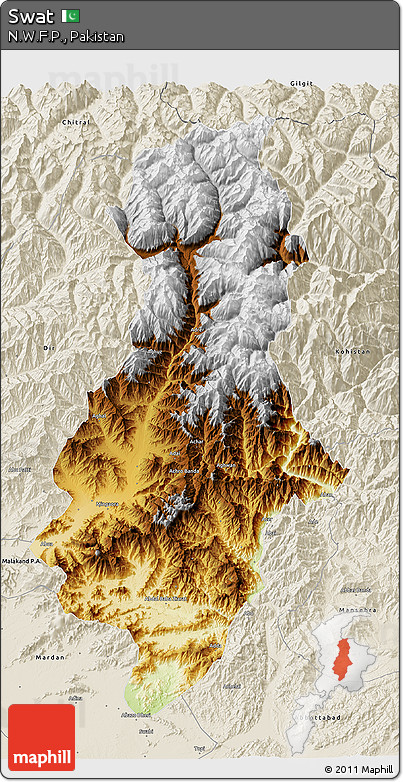 Physical 3D Map of Swat, shaded relief outside