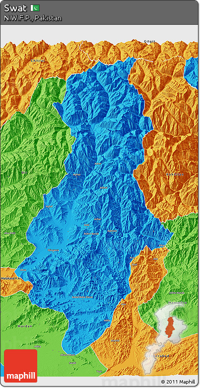Political 3D Map of Swat