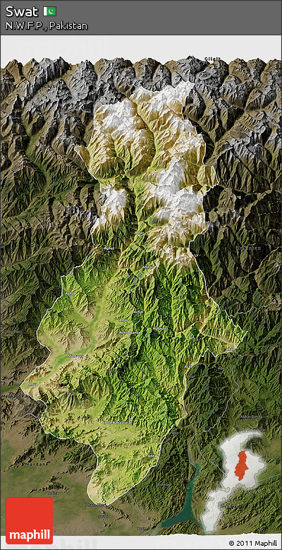 Satellite 3D Map of Swat, darken
