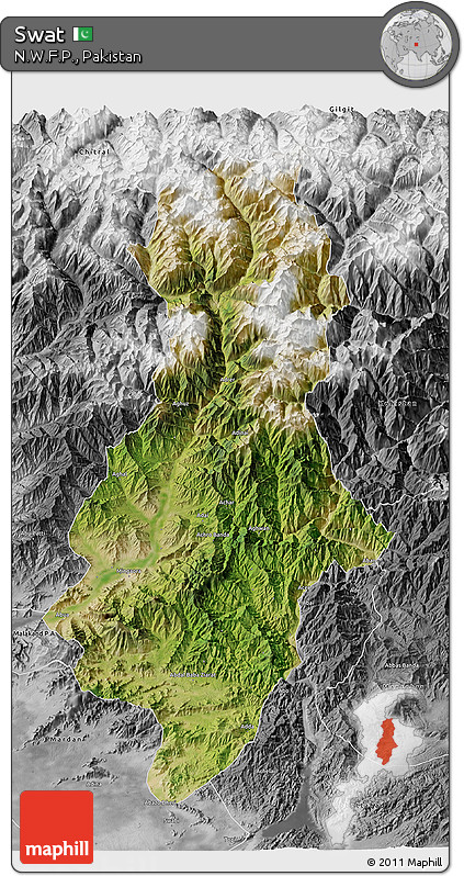Satellite 3D Map of Swat, desaturated