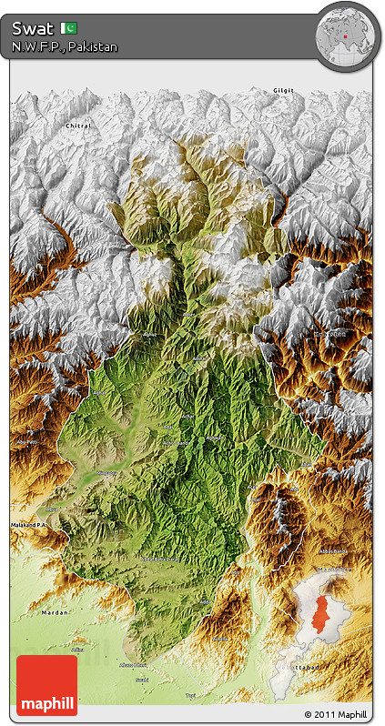 Satellite 3D Map of Swat, physical outside