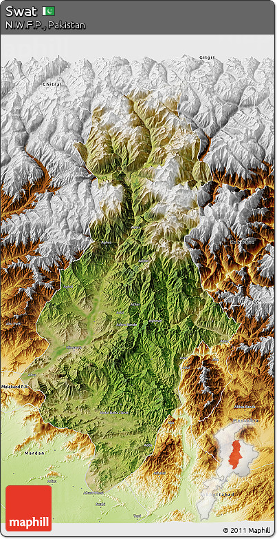 Satellite 3D Map of Swat, physical outside