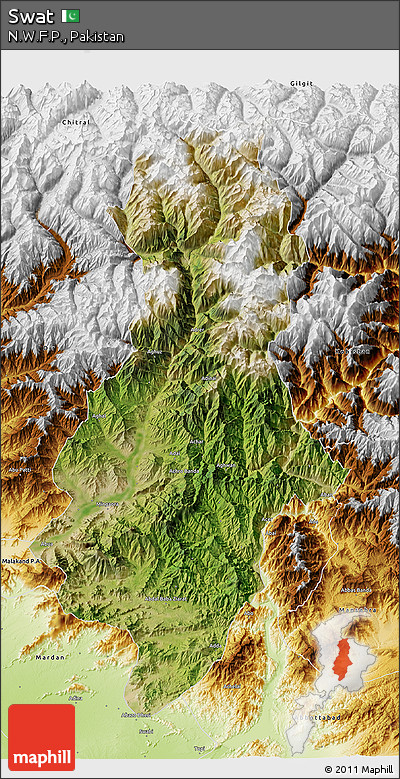 Satellite 3D Map of Swat, physical outside