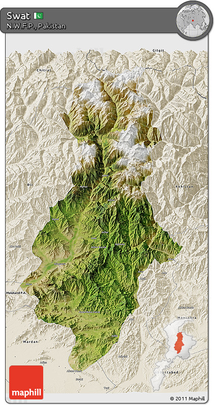 Satellite 3D Map of Swat, shaded relief outside