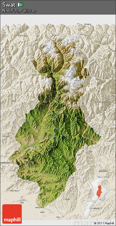 Satellite 3D Map of Swat, shaded relief outside