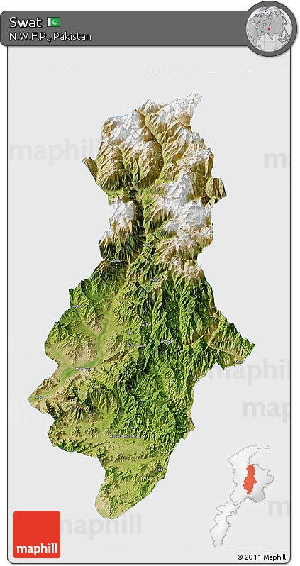 Satellite 3D Map of Swat, single color outside
