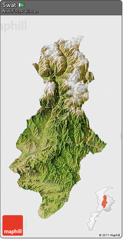 Satellite 3D Map of Swat, single color outside