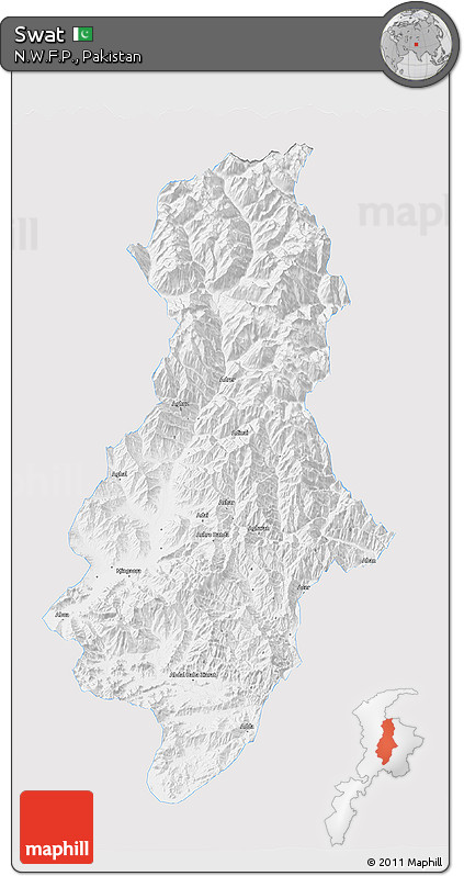 Silver Style 3D Map of Swat, single color outside