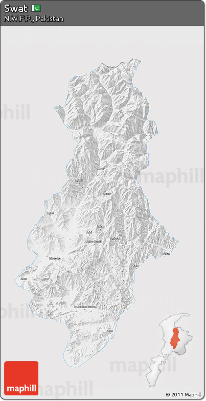 Silver Style 3D Map of Swat, single color outside