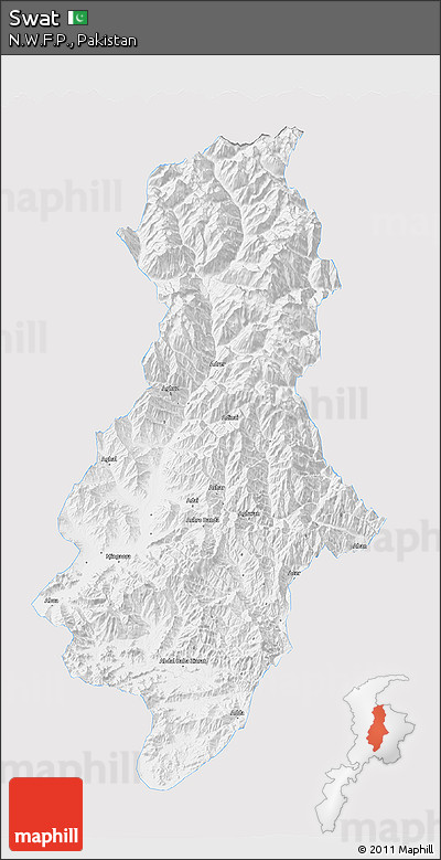 Silver Style 3D Map of Swat, single color outside