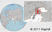 Gray Location Map of Swat, highlighted country, highlighted parent region, hill shading