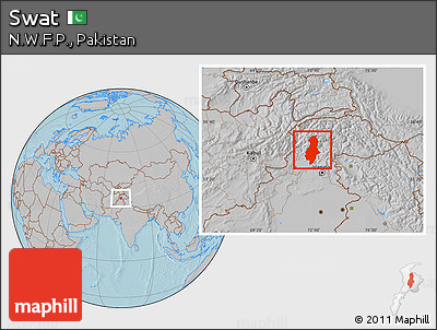 Gray Location Map of Swat, hill shading