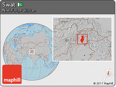 Gray Location Map of Swat, hill shading