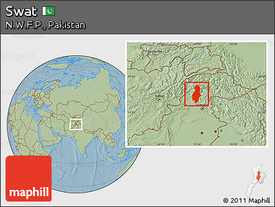 Savanna Style Location Map of Swat, hill shading