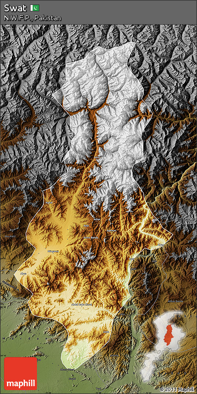 Physical Map of Swat, darken