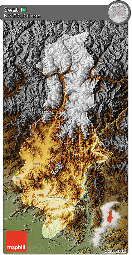 Physical Map of Swat, darken